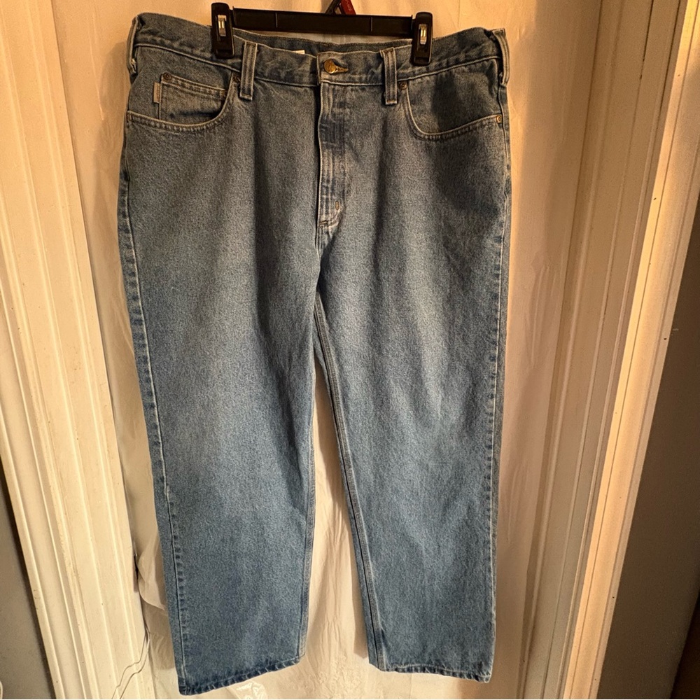 Carhartt Jeans Mens 42X32 Jeans Relaxed Fit Straight Leg Blue Denim Cotton Work‎
